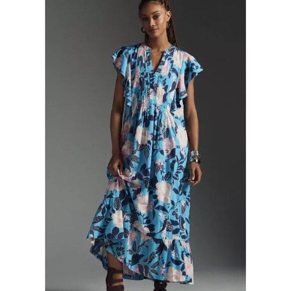 Anthropologie Maeve The Cassandra Maxi Dress Size S Blue Fluttery Maxi - Picture 1 of 14